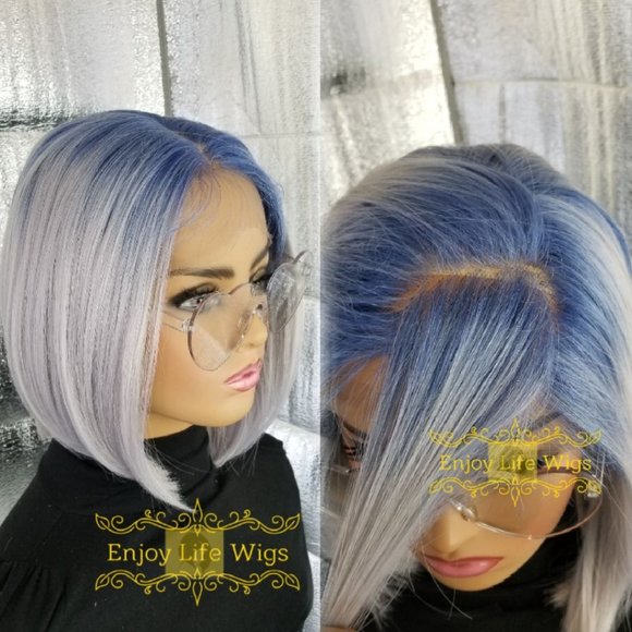 Wowfactor blonde grey blue root humanblend bob wig main image 4